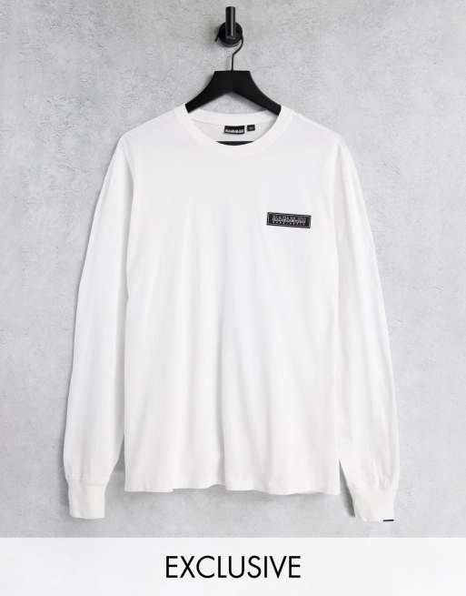 Napapijri Patch oversized long-sleeved T-shirt in white Exclusive to ASOS