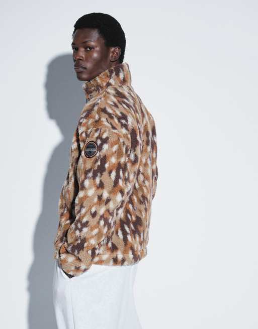 Napapijri pile jacquard full zip con stampa cervi, 3 di 5