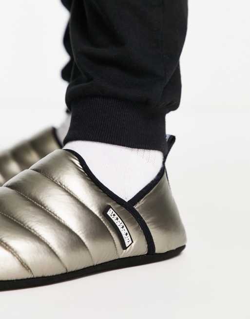Napapijri plume padded slippers in silver, 2 of 4