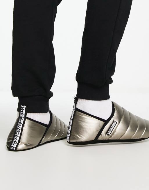 Napapijri plume padded slippers in silver, 3 of 4