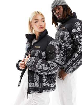 Napapijri puffer jacket in black paisley bandana print