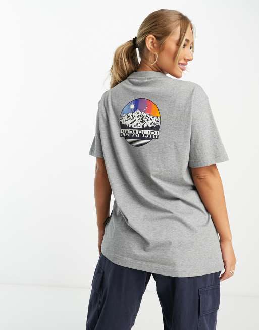 Napapijri Quintino back print boyfriend fit t-shirt in grey Exclusive at ASOS