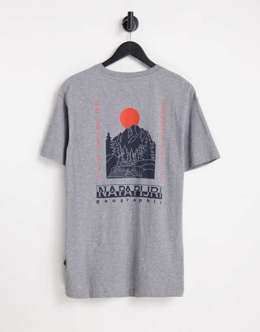 Napapijri – Quintino – Jasnoszary T-shirt z nadrukiem z tyłu 
