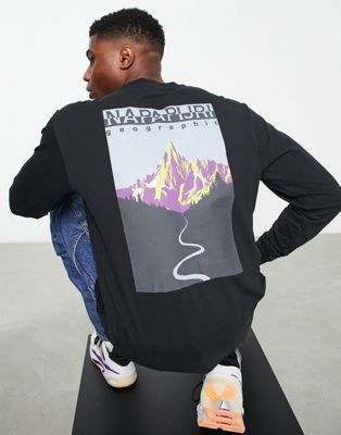 Nouveau Napapijri - Quintino - T-shirt manches longues avec imprimé au dos - Noir