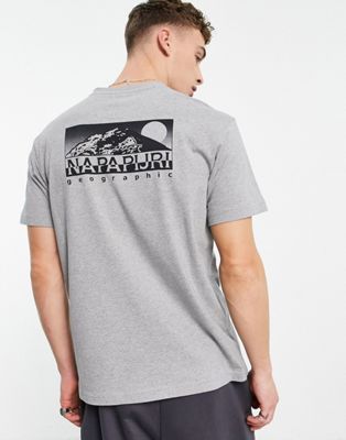 Napapijri Quito back print t-shirt in grey Exclusive at ASOS