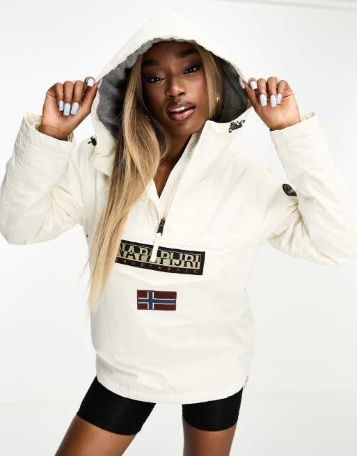 Napapijri – Rainforest – Wasserfester Winter-Kapuzenpullover in Creme zum Überziehen