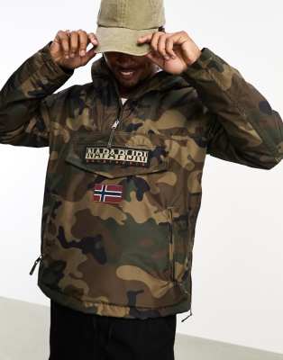 Napapijri Rainforest water repellent overhead jacket with front pocket in camo ASOS