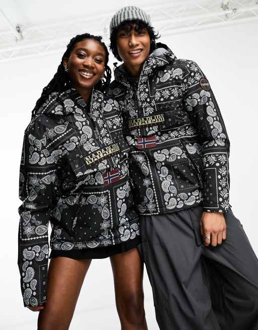 Napapijri - Rainforest - Waterbestendig jack zonder sluiting met capuchon en paisley motief in zwart
