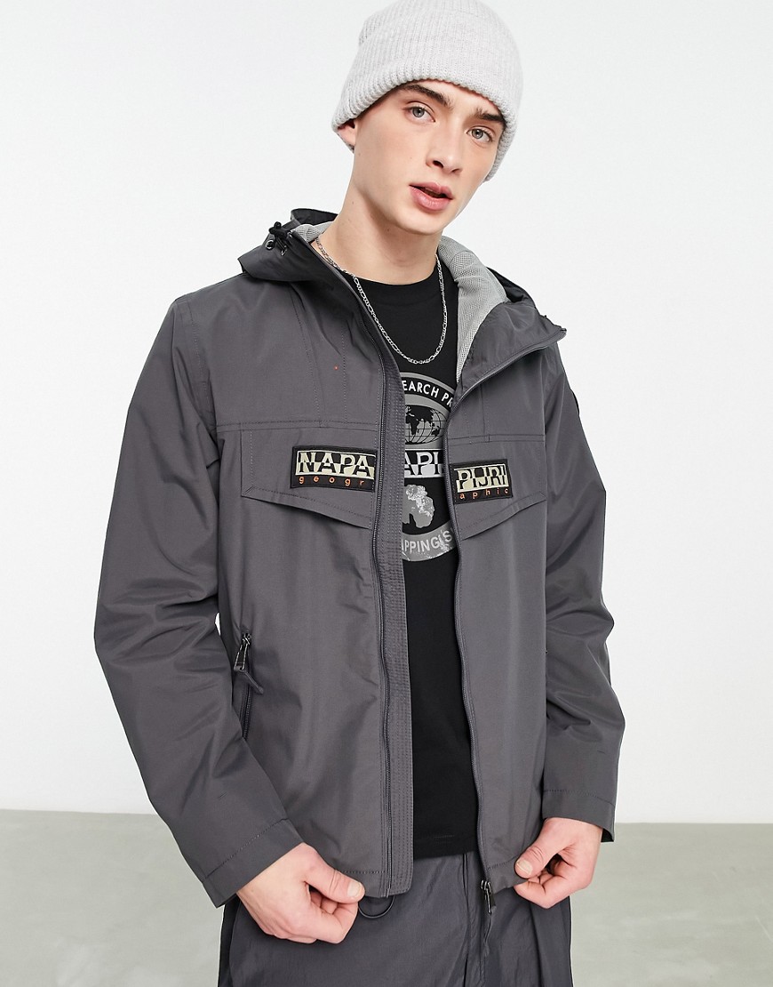 Napapijri Rainforest zip up hooded jacket in dark grey