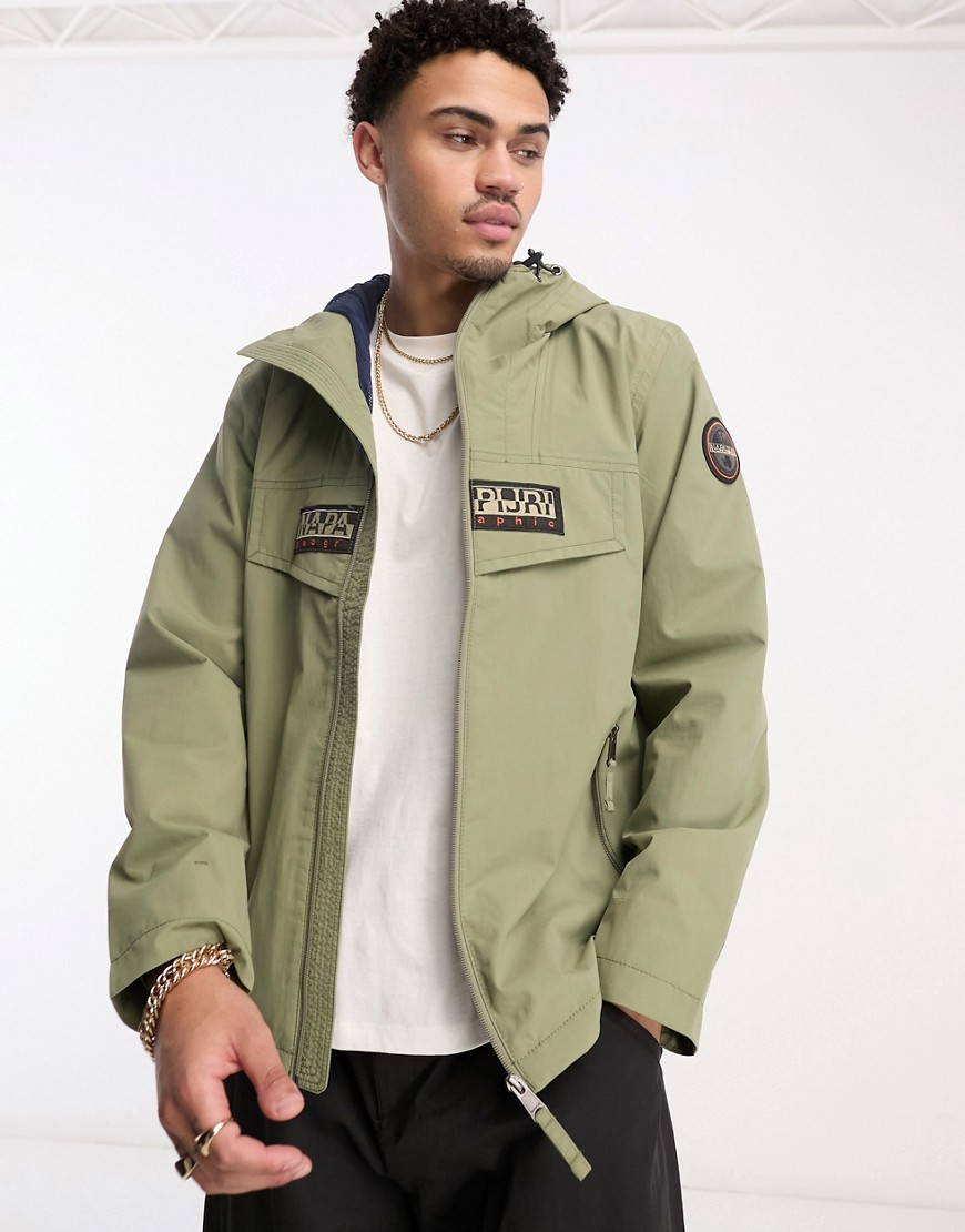 Napapijri Rainforest zip up hooded jacket in khaki-Green