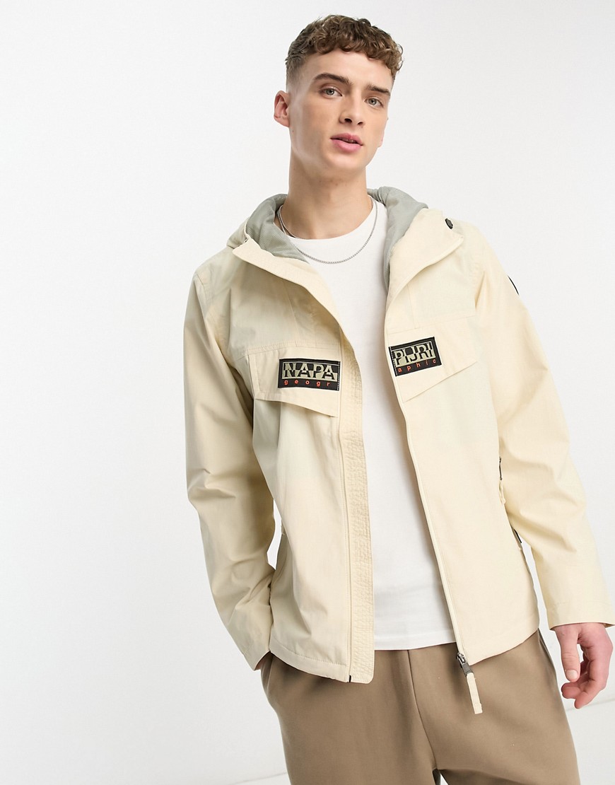 Napapijri Rainforest zip up hooded jacket in off white