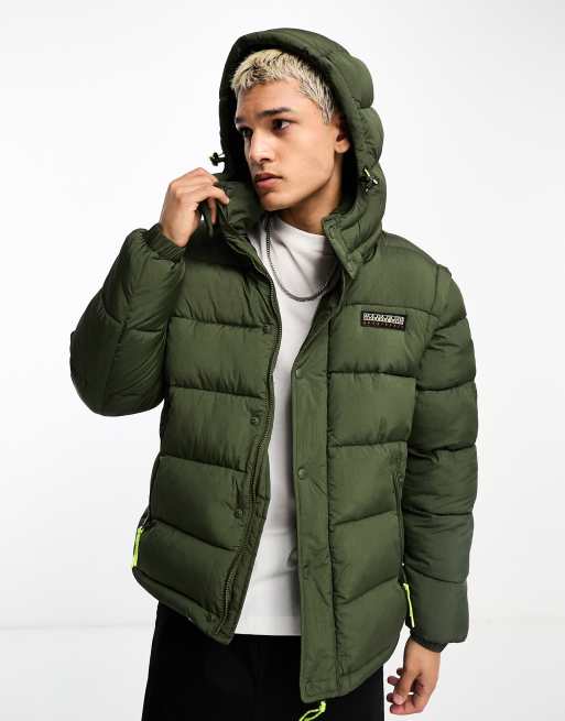 Napapijri – Rick – Wasserabweisende Pufferjacke in Khaki mit Logoaufnäher