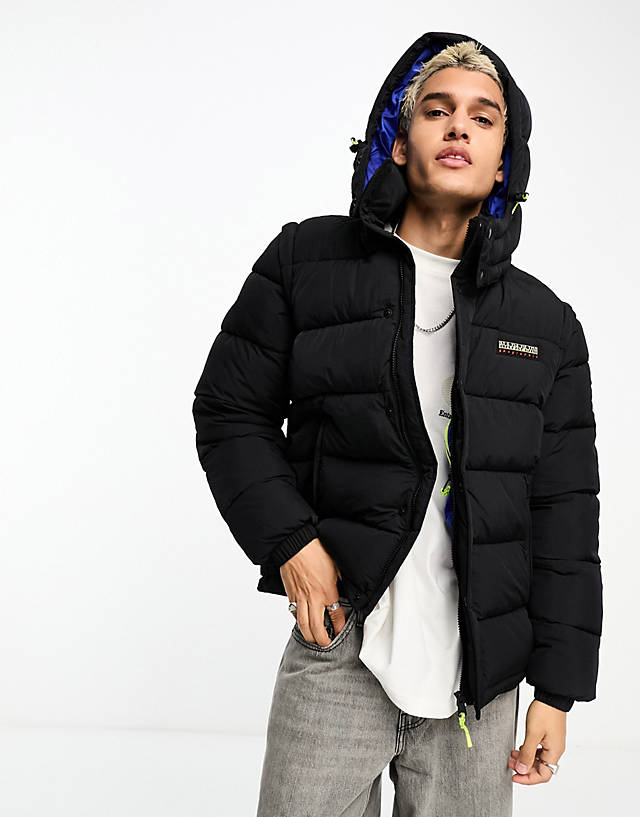 Napapijri - rick water-repellent puffer jacket with logo patches in black