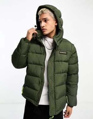 Napapijri Rick water-repellent puffer jacket with logo patches in khaki