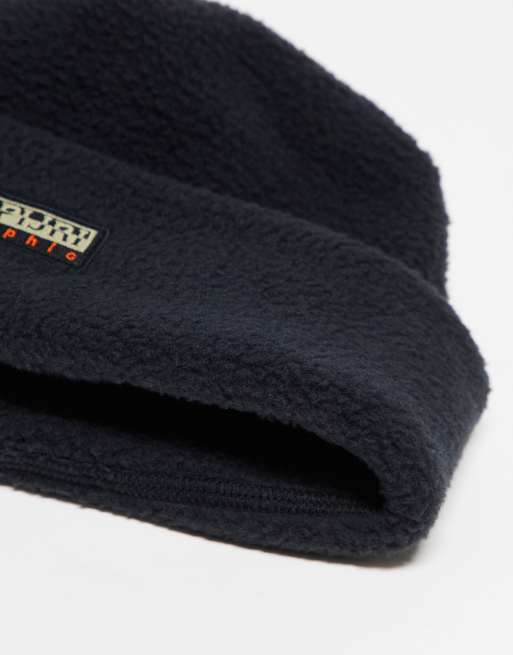 Napapijri – Rock – Fleece-Strickmütze in Schwarz mit Logo-Aufnäher, 2 von 4