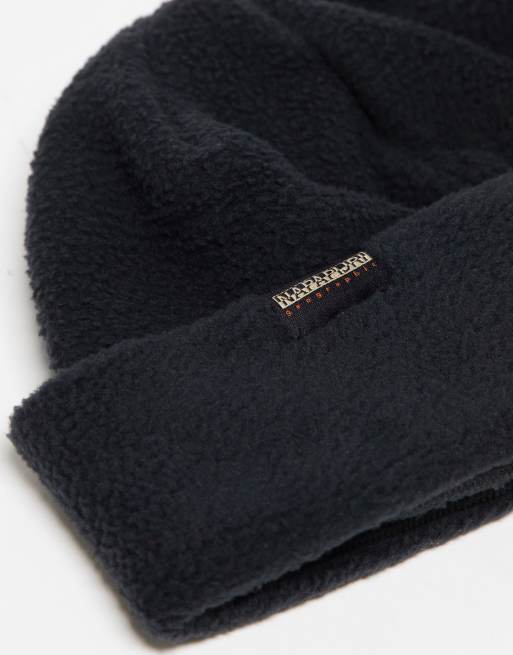 Napapijri – Rock – Fleece-Strickmütze in Schwarz mit Logo-Aufnäher, 3 von 4