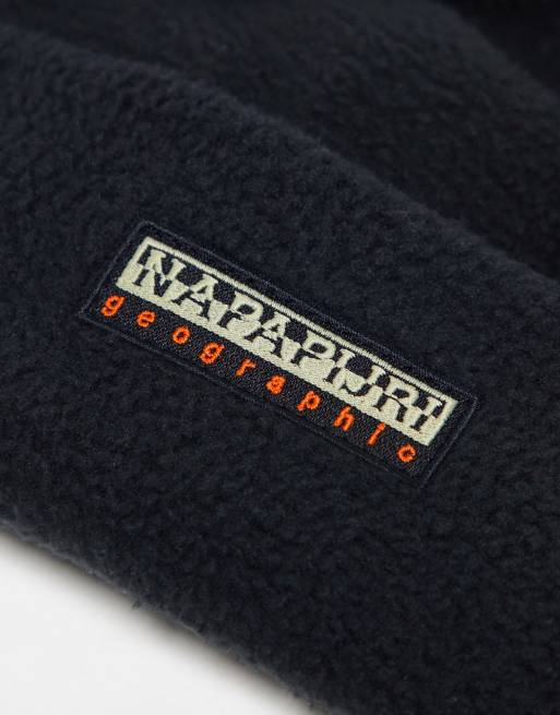 Napapijri – Rock – Fleece-Strickmütze in Schwarz mit Logo-Aufnäher, 4 von 4