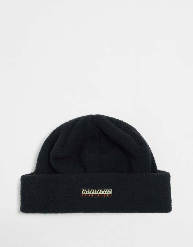 Napapijri - rock logo patch fleece beanie in black