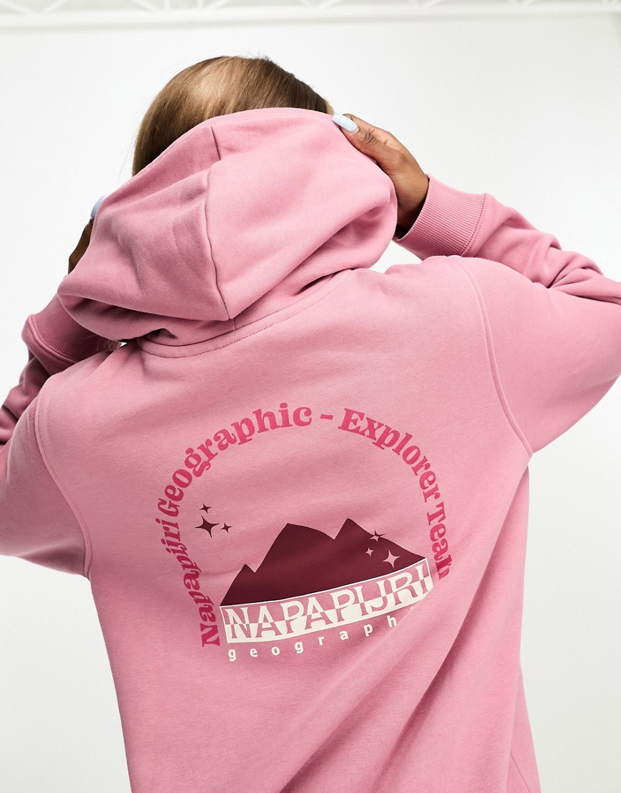 Napapijri Rope back print fleece hoodie in pink