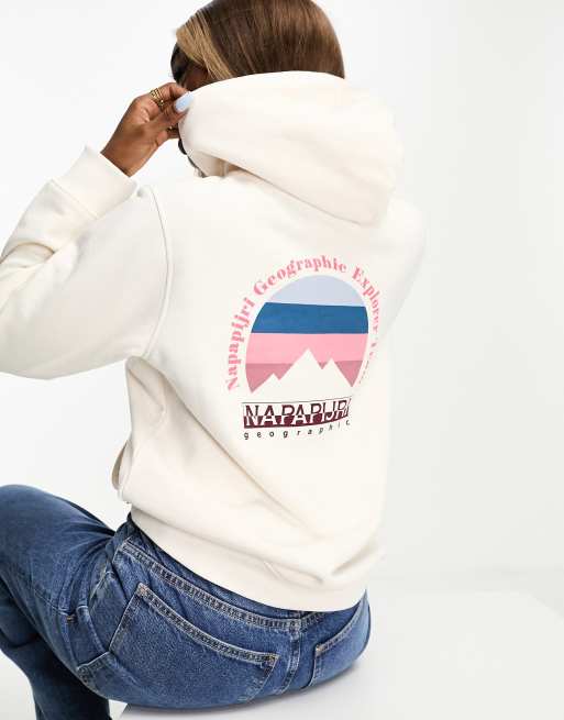 Napapijri - Rope - Fleece hoodie met print op de achterkant in crème