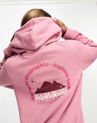 Napapijri Rope back print fleece hoodie in pink - ASOS Price Checker