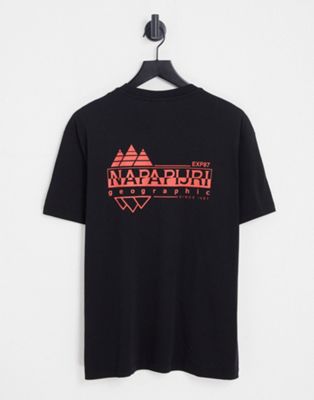 Napapijri s-aspen mountain graphic back print t-shirt in black Exclusive to ASOS