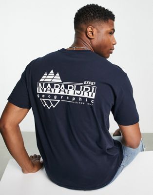 Napapijri s-aspen mountain graphic back print t-shirt in navy Exclusive to ASOS