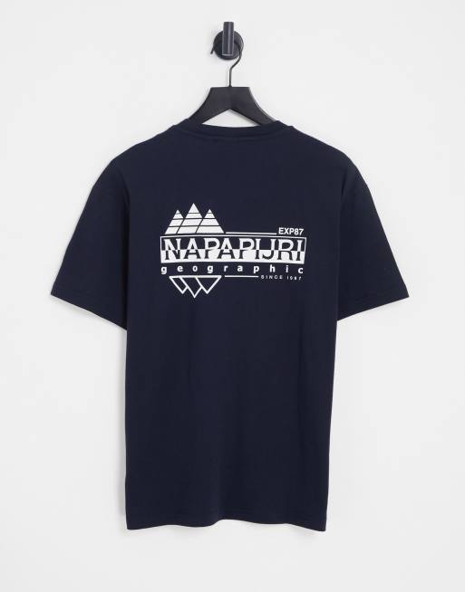 Napapijri – S-Aspen – T-Shirt in Marineblau mit Berg-Grafikprint hinten, exklusiv bei ASOS