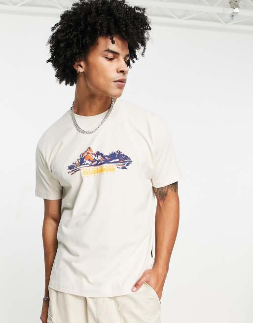Napapijri – S-Backcountry – T-Shirt in Wollweiß mit Berg-Grafik