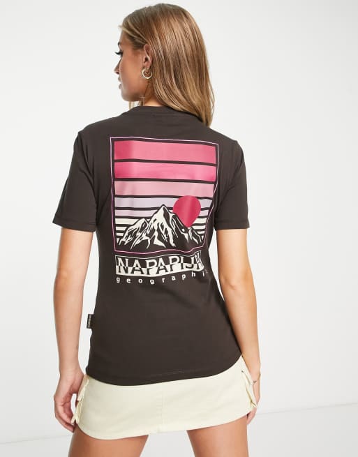 Napapijri – S-Chalk – Brun t-shirt med bergstryck baktill