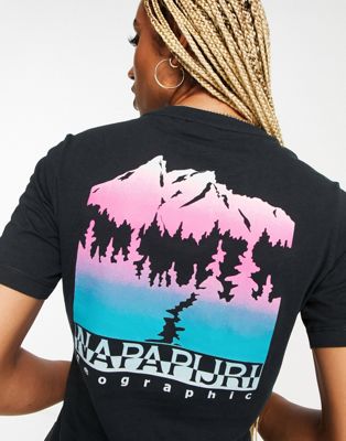 Napapijri s-chalk mountain back print t-shirt in black