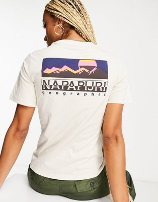 Napapijri s-chalk mountain back print t-shirt in off white