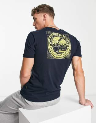 Napapijri Napapijri s-edo back print t-shirt in navy Exclusive to ASOS-Blue