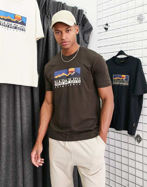 Napapijri - S-Freestyle - T-shirt met grafische bergprint in bruin