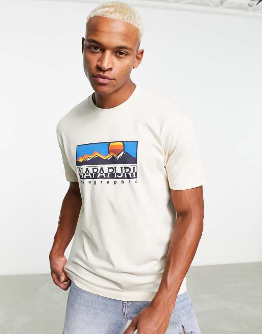 Napapijri - S-Freestyle - T-shirt met grafische bergprint in gebroken wit
