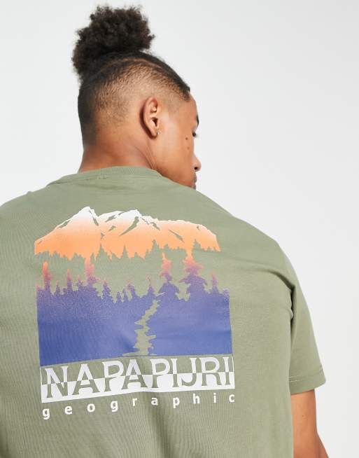 Napapijri s-hill mountain backprint t-shirt in green