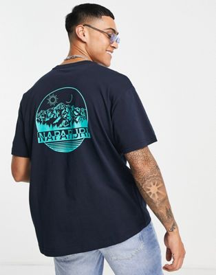 Napapijri s-louise circle mountain back print t-shirt in navy Exclusive to ASOS