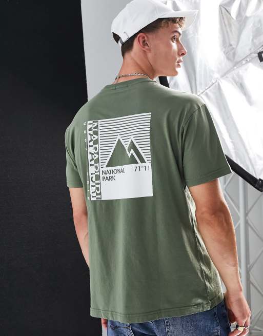 Napapijri – S-vail – Zielony T-shirt z nadrukiem gór na plecach – tylko w ASOS