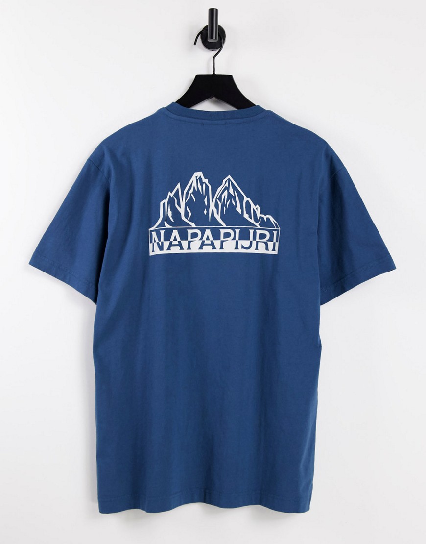 Napapijri Saretine back print T-shirt in blue-Blues