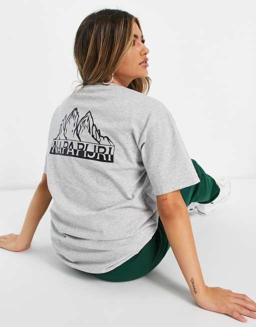 Napapijri Saretine back print T-shirt in light gray 