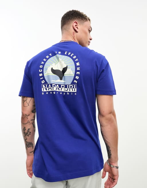 Napapijri - Sella - Blå T-shirt med print på ryggen