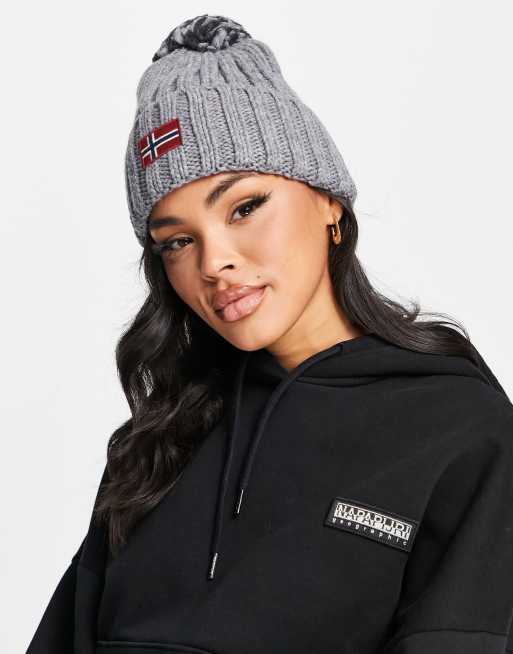 Napapijri - Semiury - Berretto in maglia grigio con pompon