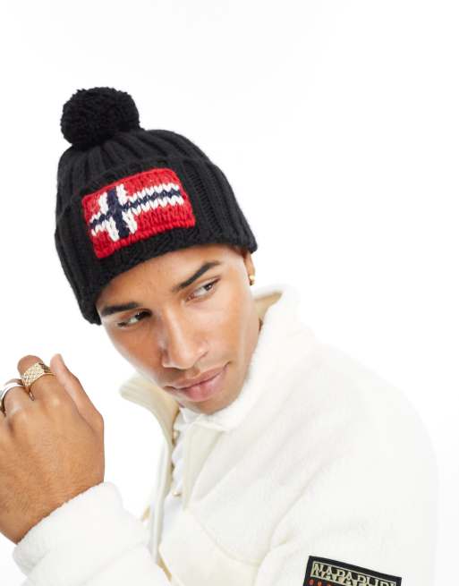 Napapijri Semiury flag bobble beanie in black