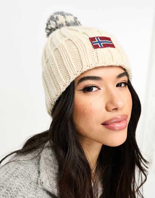 Napapijri Semiury knitted bobble hat in cream