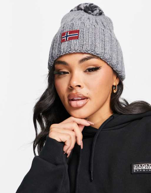 Napapijri Semiury knitted bobble hat in grey ASOS