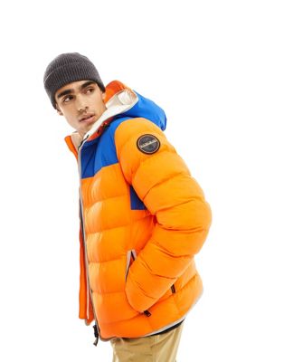 Napapijri Shackleton hooded insulated puffer jacket in red and blue - ASOS Price Checker