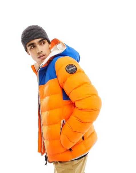 Napapijri Shackleton hooded insulated puffer jacket in red and blue - view 1
