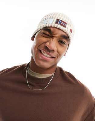 Napapijri Sham beanie with logo patches in white - ASOS Price Checker