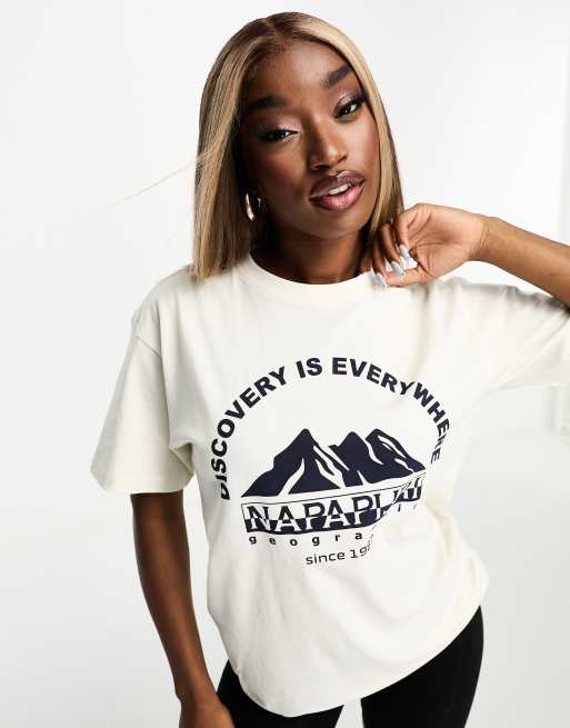Napapijri - Shetland - T-shirt met print op de borst in gebroken wit