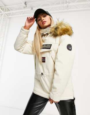 Napapijri Skidoo hooded jacket in cream-White